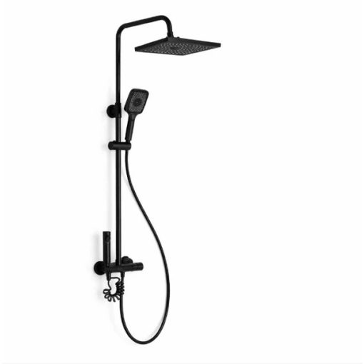 Fekete Esőztetős Zuhanyszett – Kézi Zuhannyal, Termosztátos Csapteleppel